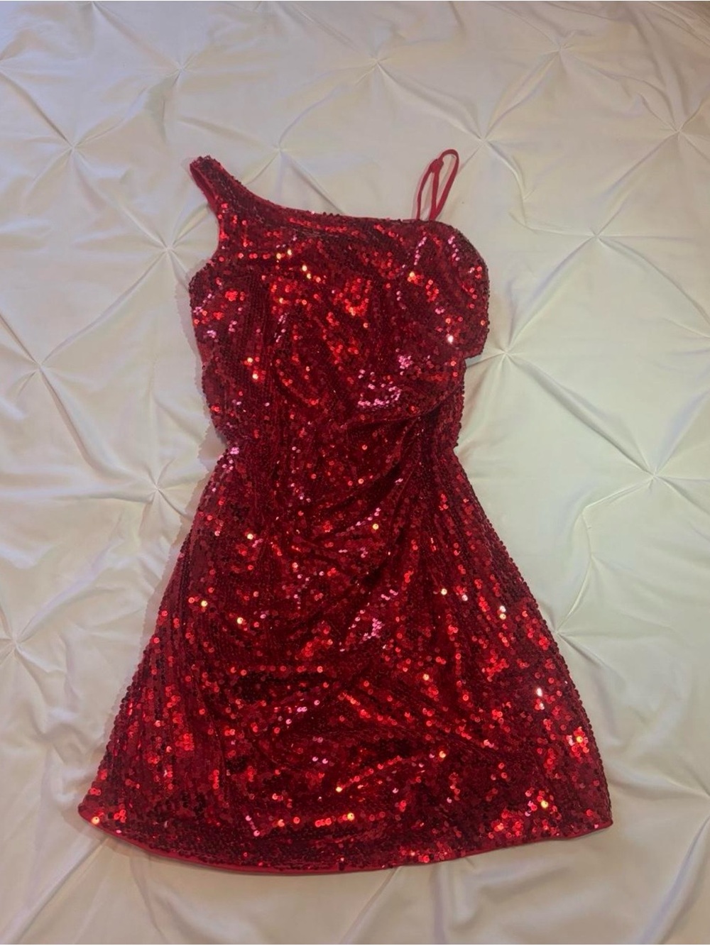 SHEIN Red One-Shoulder Sequin Mini Dress